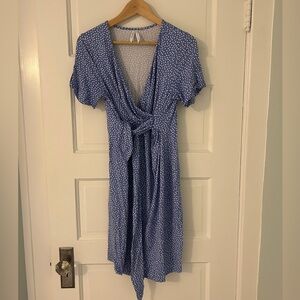 Seraphine Maternity Blue and White Flutter Sleeve Midi Sundress